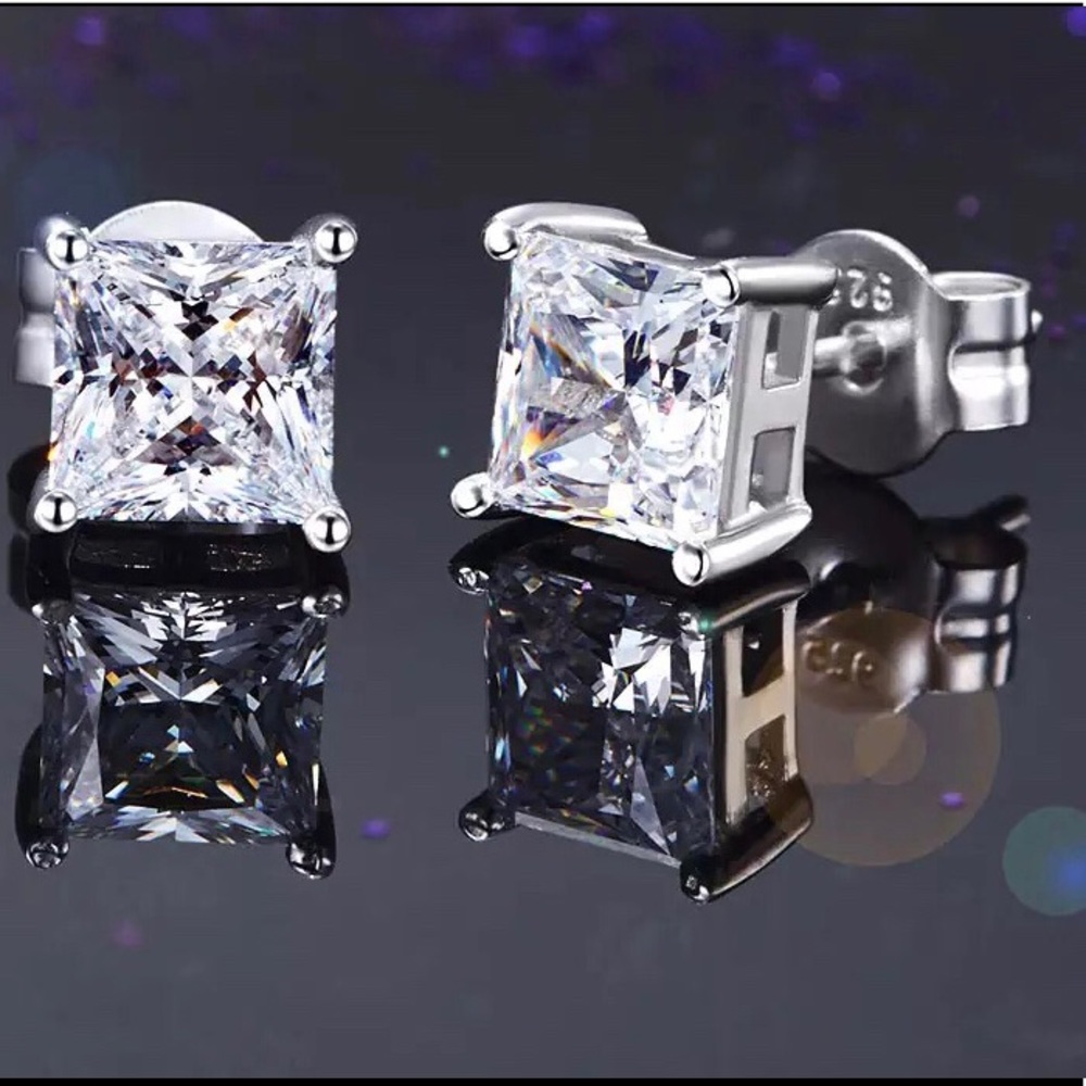 2 Ct lab diamond Princess cut 925 Silver Earrings